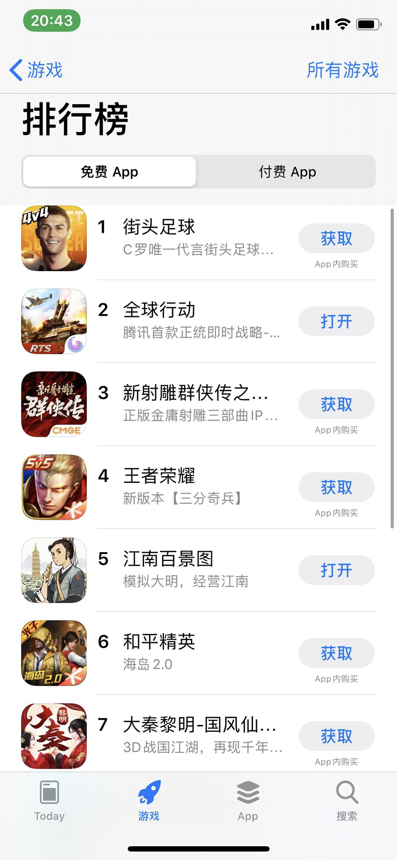 圖5：《全球行動》屢登iOS免費榜